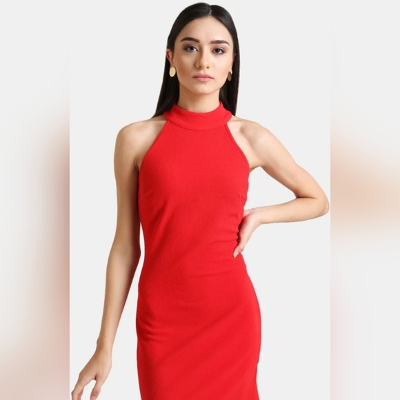 Bebe Women's Halter Scuba Crepe Bodycon Dress, Red Size 12 NWT - Picture 1 of 6